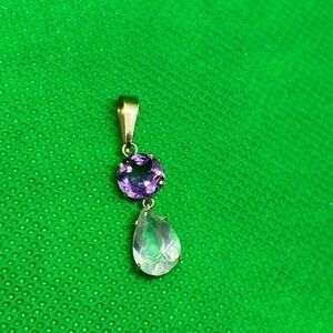 18k real solid gold amethyst and white‎ c​​rystal design